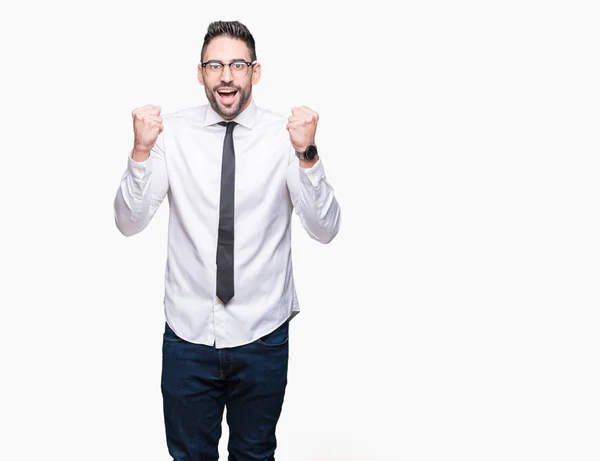 Young Handsome Business Man Wearing Glasses Isolated Background Celebrating Surprised — Stock Photo, Image