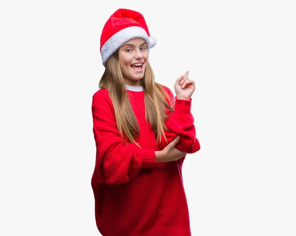 Joven Chica Hermosa Con Sombrero Navidad Sobre Fondo Aislado Con — Foto de Stock