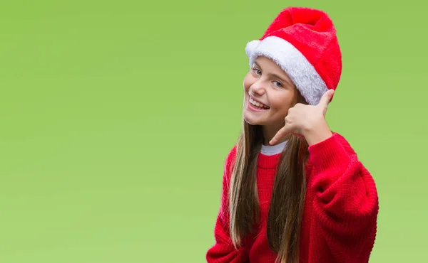 크리스마스 모자를 손으로와 전화에 손가락 제스처를 개념을 — 스톡 사진