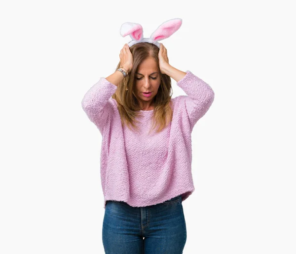 Middle Age Brunette Woman Wearing Easter Rabbit Ears Isolated Background — Stock Photo, Image