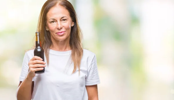 Middle Age Hispanic Woman Drinking Beer Isolated Background Confident Expression — Stock Photo, Image