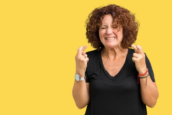 Mulher Sênior Meio Ager Bonita Sobre Fundo Isolado Sorrindo Cruzando — Fotografia de Stock