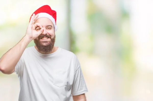 Joven Hombre Hipster Caucásico Con Sombrero Navidad Sobre Fondo Aislado —  Fotos de Stock