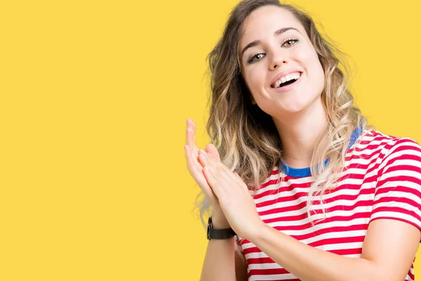 Beautiful Young Blonde Woman Isolated Background Clapping Applauding Happy Joyful — Stock Photo, Image
