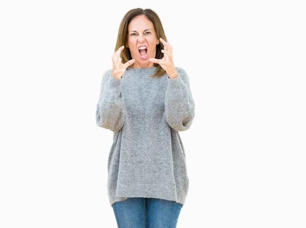 Mulher Meia Idade Bonita Vestindo Camisola Inverno Sobre Fundo Isolado — Fotografia de Stock