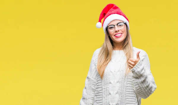 Jeune Belle Femme Portant Chapeau Noël Sur Fond Isolé Faisant — Photo