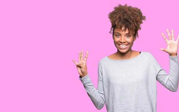 Mooie Jonge Afro Amerikaanse Vrouw Geïsoleerde Achtergrond Weergeven Met Vingers — Stockfoto