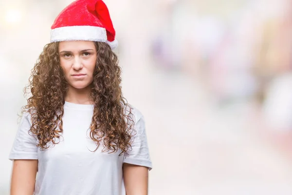 Jeune Fille Brune Portant Chapeau Noël Sur Fond Isolé Avec — Photo