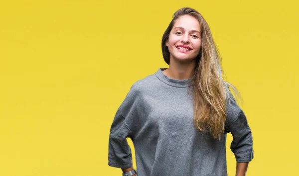 Giovane Bella Donna Bionda Sfondo Isolato Con Sorriso Felice Fresco — Foto Stock