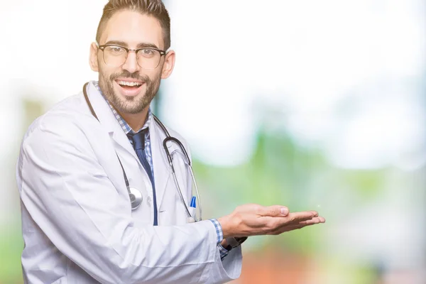 Handsome Young Doctor Man Isolated Background Pointing Side Hand Open — Stock Photo, Image