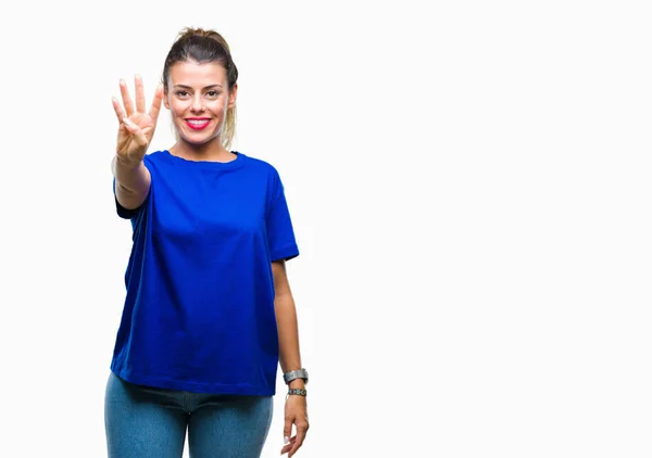 Joven Hermosa Mujer Vistiendo Casual Azul Camiseta Sobre Fondo Aislado —  Fotos de Stock