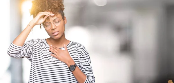 Beautiful Young African American Woman Wearing Glasses Isolated Background Touching — Stock Photo, Image