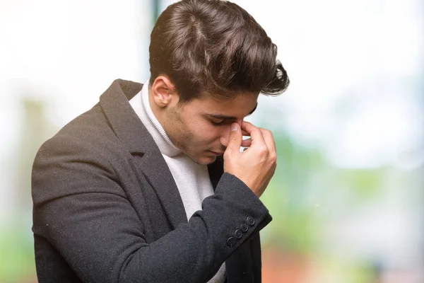 Joven Hombre Elegante Con Abrigo Invierno Sobre Fondo Aislado Cansado —  Fotos de Stock