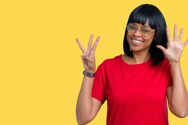 Noszenie Okularów Piękne African American Kobieta Młody Białym Tle Wyświetlono — Zdjęcie stockowe