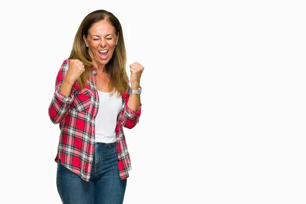 Mujer Adulta Mediana Edad Con Camisa Casual Sobre Fondo Aislado — Foto de Stock