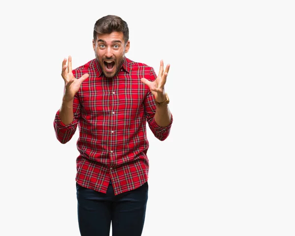 Young Handsome Man Isolated Background Celebrating Crazy Amazed Success Arms — Stock Photo, Image