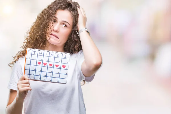 Jonge Brunette Meisje Houdt Van Menstruatie Kalender Geïsoleerde Achtergrond Benadrukt — Stockfoto