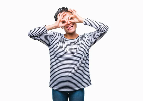 Jovem Trançado Cabelo Afro Americano Menina Vestindo Suéter Sobre Fundo — Fotografia de Stock