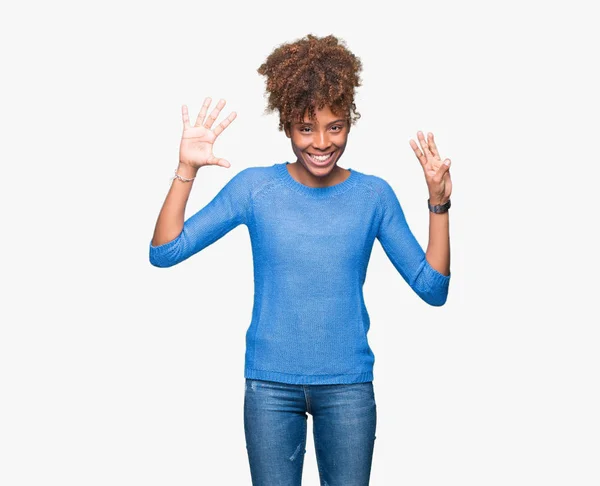 Beautiful Young African American Woman Isolated Background Showing Pointing Fingers — Stock Photo, Image