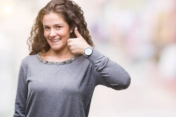 Schöne Brünette Lockige Haare Junges Mädchen Das Einen Pullover Über — Stockfoto