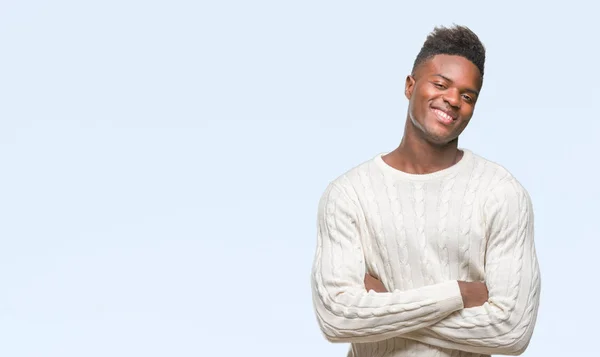 Jovem Afro Americano Sobre Fundo Isolado Rosto Feliz Sorrindo Com — Fotografia de Stock