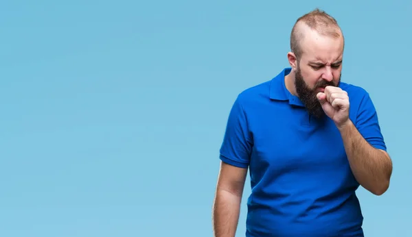 Homem Jovem Hipster Caucasiano Vestindo Camisa Azul Sobre Fundo Isolado — Fotografia de Stock