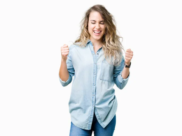 Beautiful Young Blonde Woman Isolated Background Excited Success Arms Raised — Stock Photo, Image
