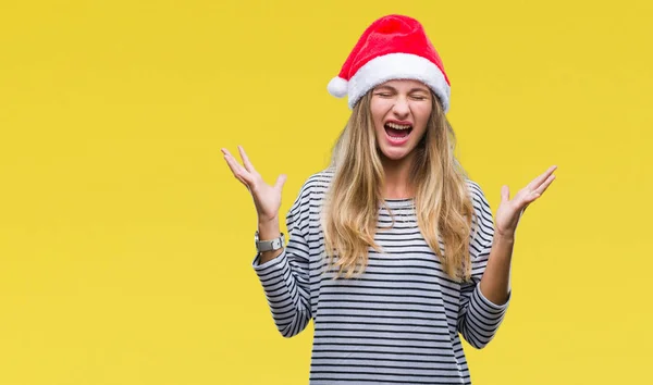 Giovane Bella Donna Bionda Indossa Cappello Natale Sfondo Isolato Celebrando — Foto Stock