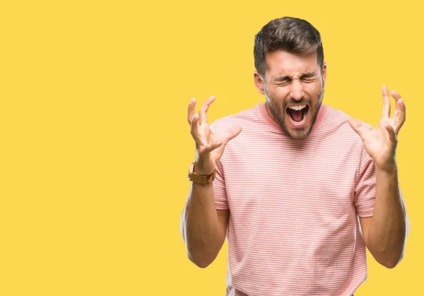 Young Handsome Man Isolated Background Celebrating Mad Crazy Success Arms — Stock Photo, Image