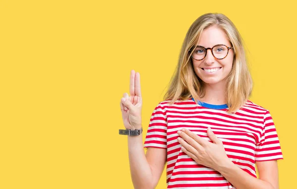 Beautiful Young Woman Wearing Glasses Isolated Background Swearing Hand Chest — Stock Photo, Image