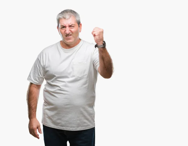 Hombre Mayor Guapo Sobre Fondo Aislado Enojado Loco Levantando Puño —  Fotos de Stock