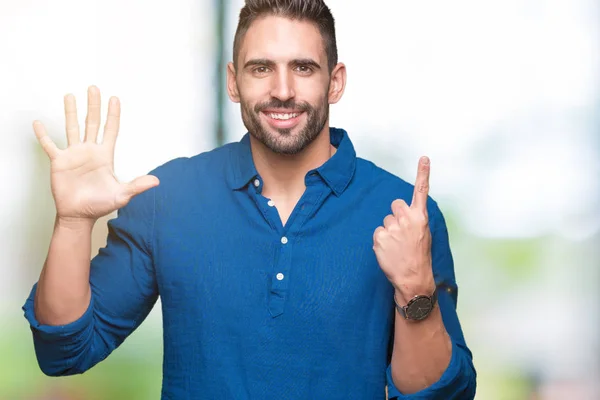 Junger Gutaussehender Mann Über Isoliertem Hintergrund Der Mit Finger Nummer — Stockfoto