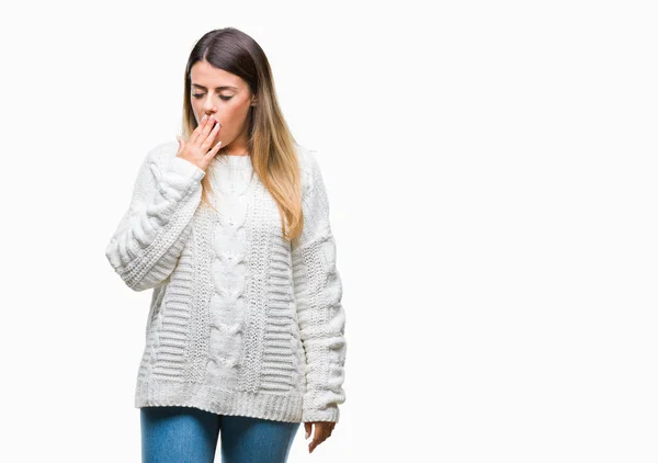 Junge Schöne Frau Lässiger Weißer Pullover Über Isoliertem Hintergrund Gelangweilt — Stockfoto