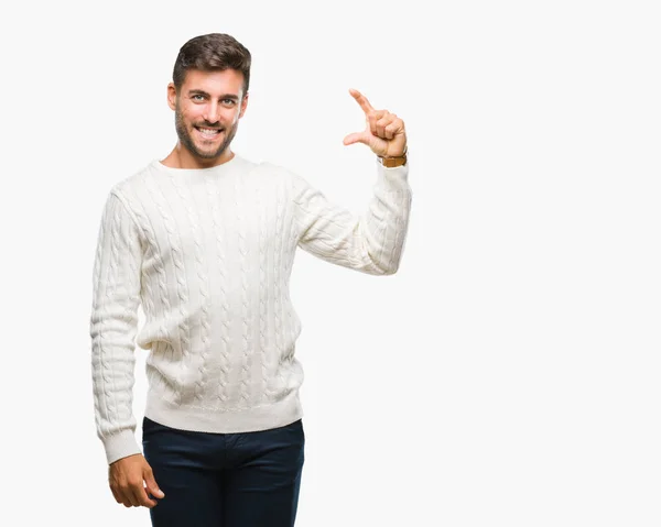 Homem Bonito Jovem Vestindo Camisola Inverno Sobre Fundo Isolado Sorrindo — Fotografia de Stock