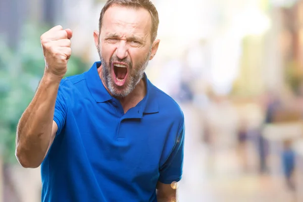 Middle Age Hoary Senior Man Isolated Background Angry Mad Raising — Stock Photo, Image