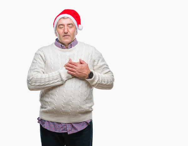 Hombre Mayor Guapo Con Sombrero Navidad Sobre Fondo Aislado Sonriendo — Foto de Stock