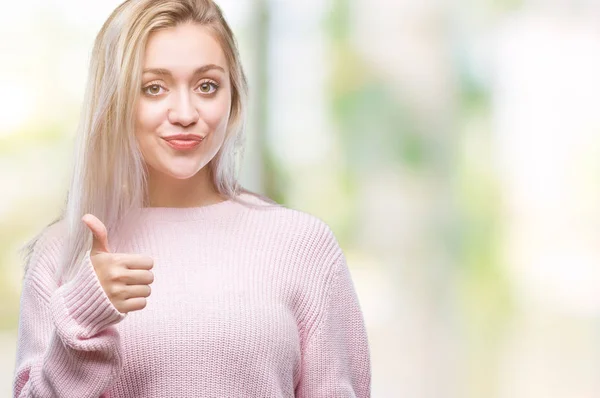 Giovane Donna Bionda Che Indossa Maglione Invernale Sfondo Isolato Facendo — Foto Stock