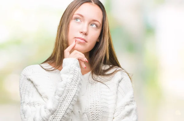 Giovane Bella Donna Caucasica Indossa Maglione Invernale Sfondo Isolato Con — Foto Stock