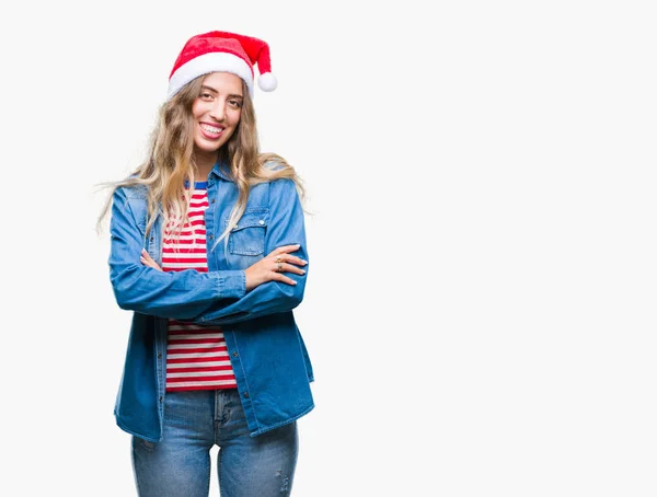 Bella Giovane Donna Bionda Che Indossa Cappello Natale Sfondo Isolato — Foto Stock