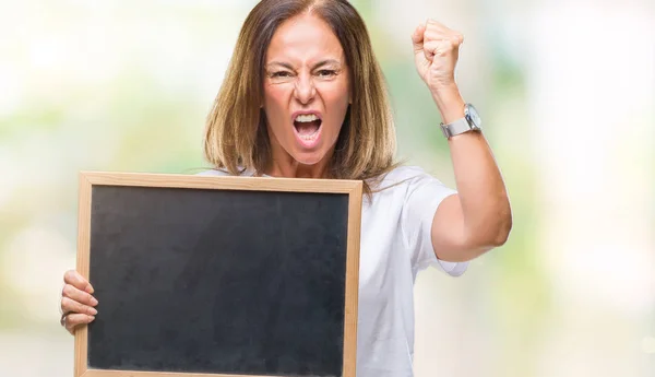 Middle Age Hispanic Woman Holding Blackboard Isolated Background Annoyed Frustrated — Stock Photo, Image