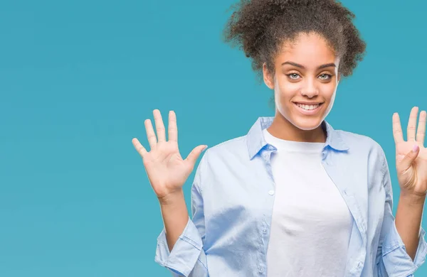 Young Afro American Woman Isolated Background Showing Pointing Fingers Number — Stock Photo, Image