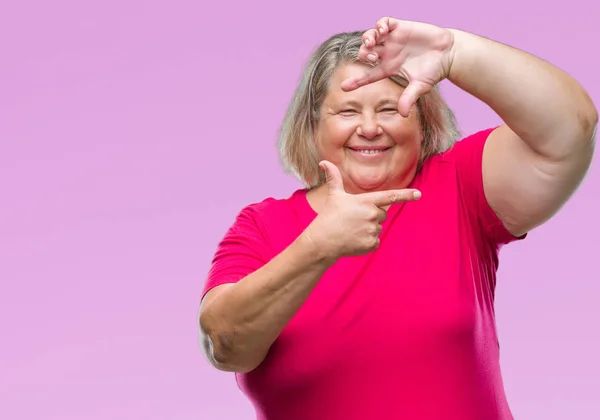 Senior Más Tamaño Mujer Caucásica Sobre Fondo Aislado Sonriendo Haciendo —  Fotos de Stock