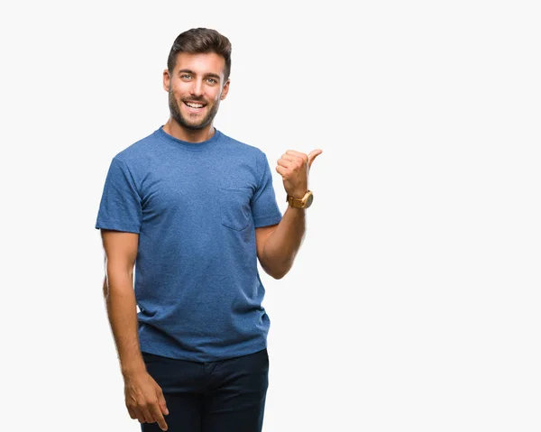 Jovem Homem Bonito Sobre Fundo Isolado Sorrindo Com Rosto Feliz — Fotografia de Stock