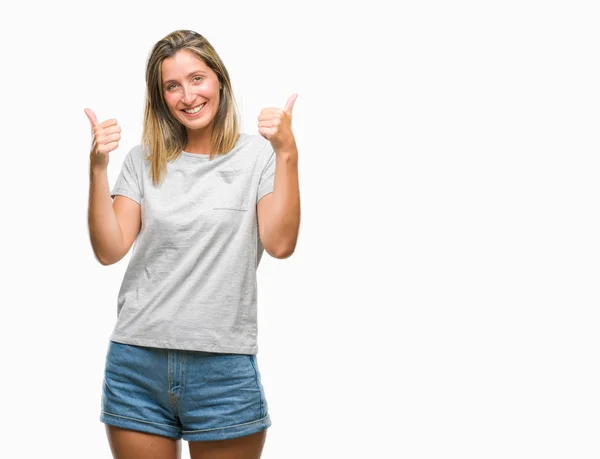 Junge Schöne Frau Über Isolierten Hintergrund Erfolgszeichen Tun Positive Geste — Stockfoto