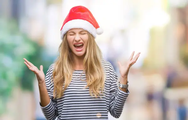 Unga Vackra Blonda Kvinnan Bär Jul Hatt Över Isolerade Bakgrund — Stockfoto