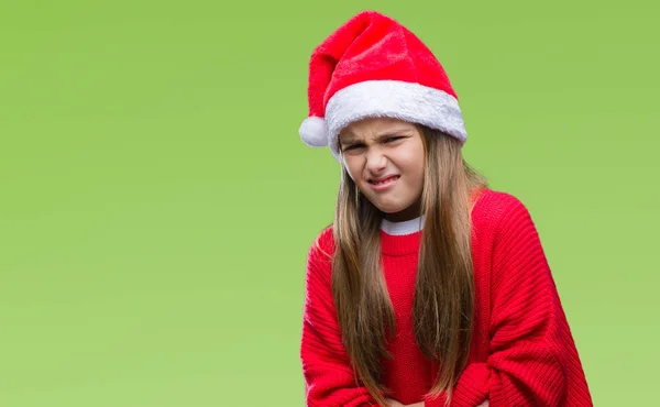 Jeune Belle Fille Portant Chapeau Noël Sur Fond Isolé Avec — Photo