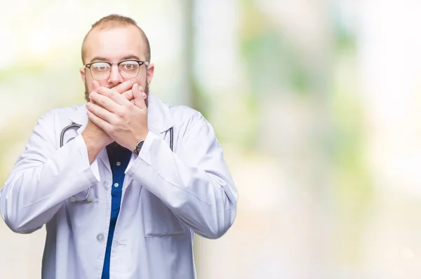 Young Caucasian Doctor Man Wearing Medical White Coat Isolated Background — Stock Photo, Image