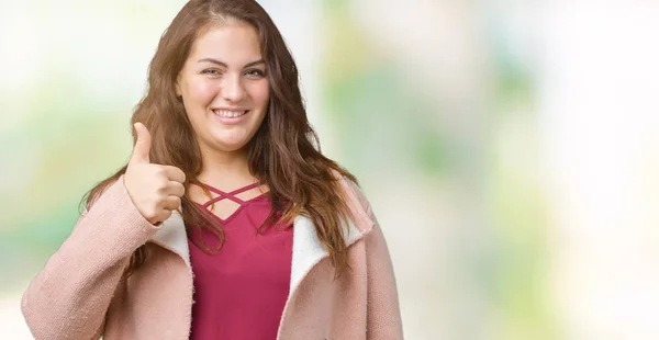 Bella Size Giovane Donna Che Indossa Cappotto Invernale Sfondo Isolato — Foto Stock