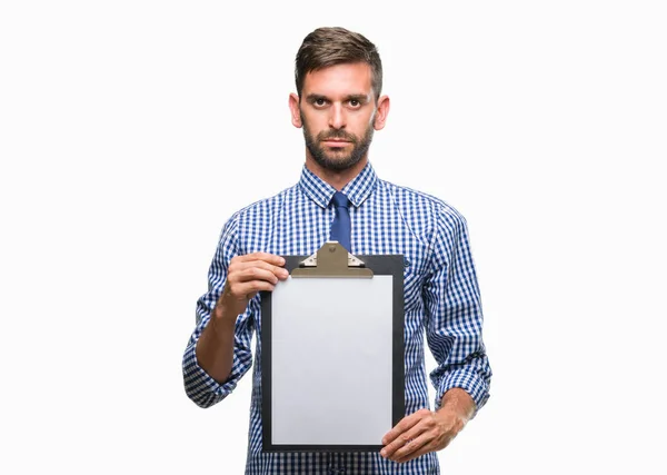 Young Handsome Business Man Holding Clipboard Isolated Background Confident Expression — Stock Photo, Image