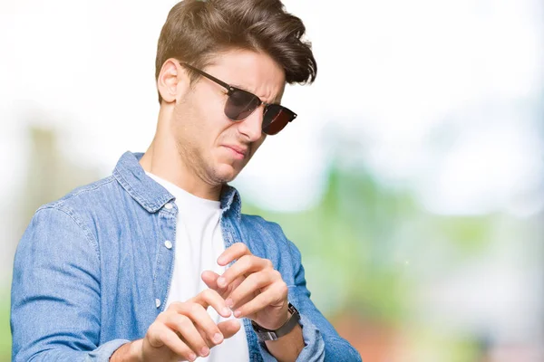 Young Handsome Man Wearing Sunglasses Isolated Background Disgusted Expression Displeased — Stock Photo, Image